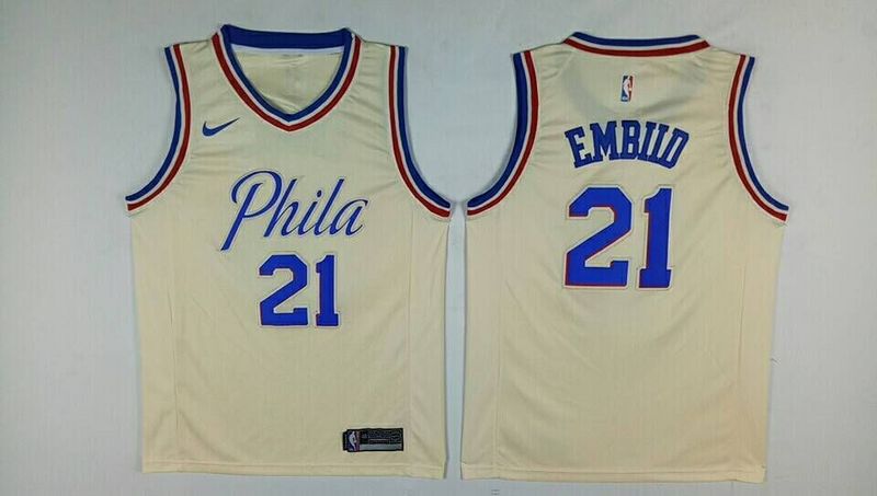 Men Philadelphia 76ers 21 Embiid Gream City Edition Nike NBA Jerseys
